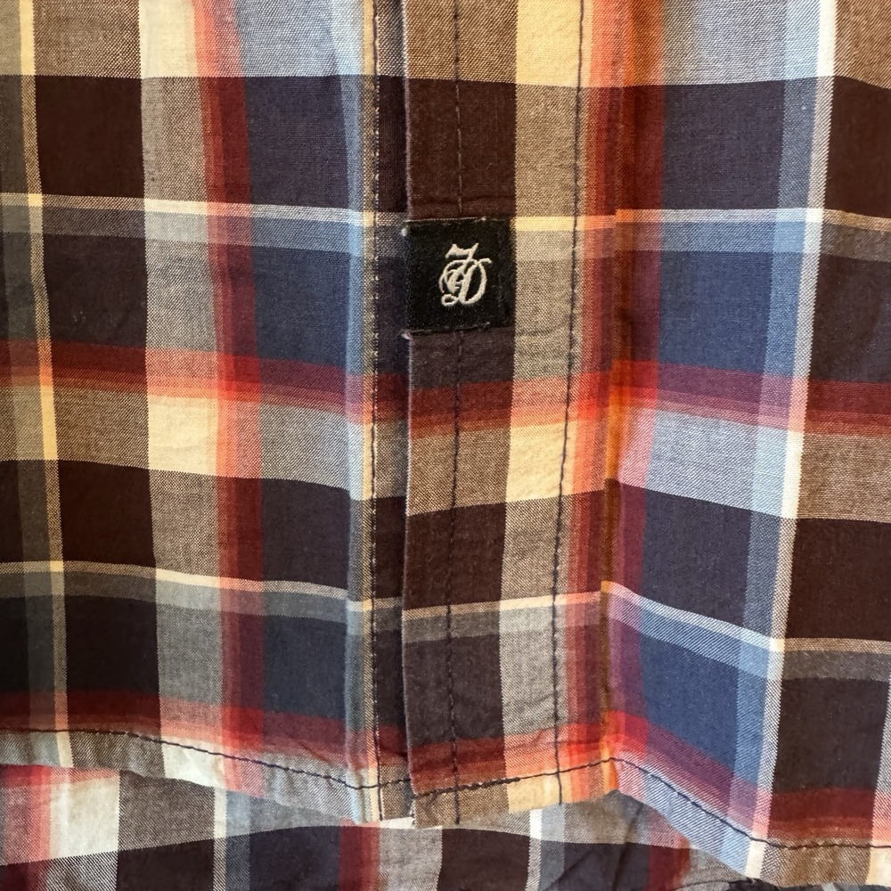 7 Diamonds The Ride Short Sleeve Button Down Mens Shirt Red Blue‎ Gray Plaid XL - Picture 8 of 15